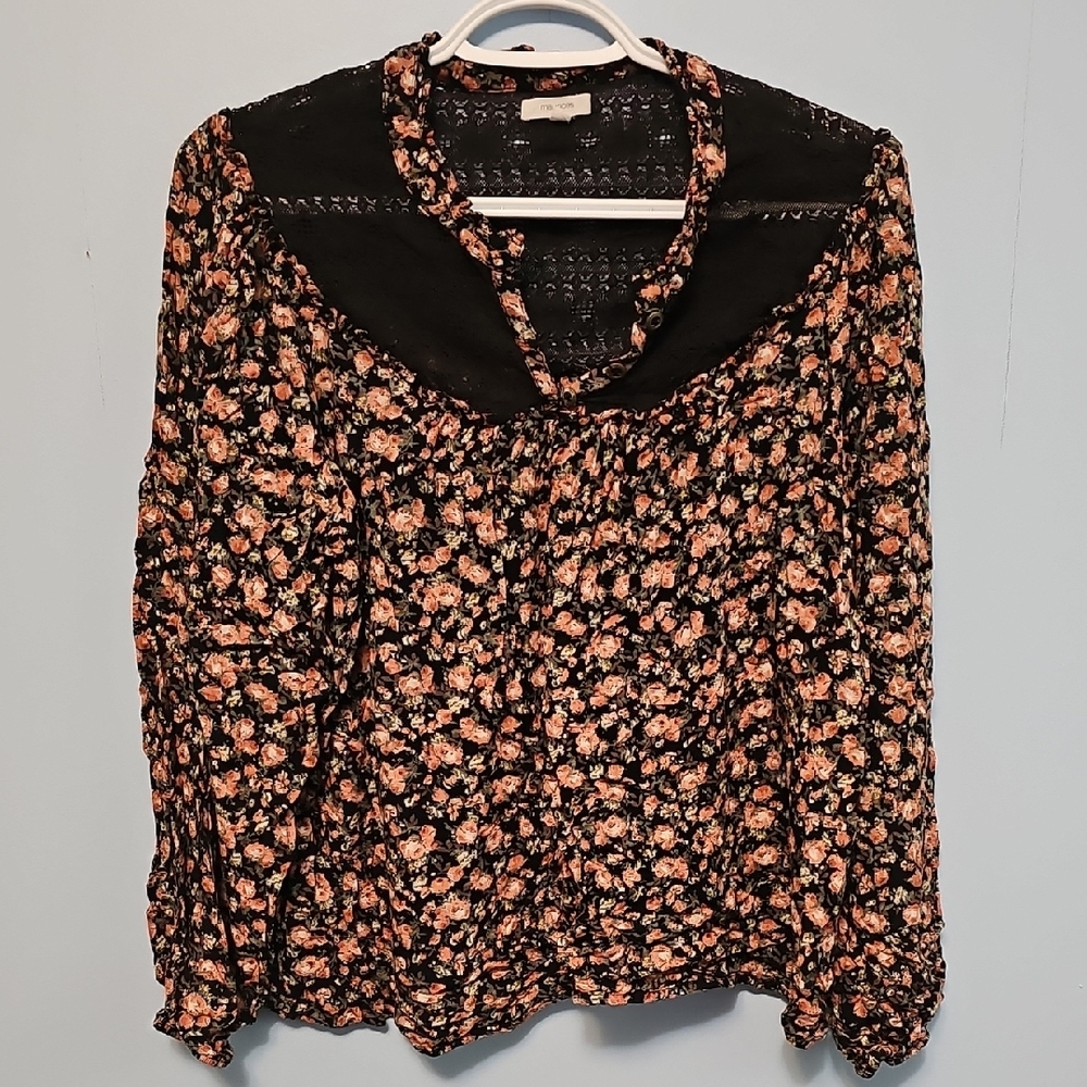 Maurices Black and Pink Floral Blouse